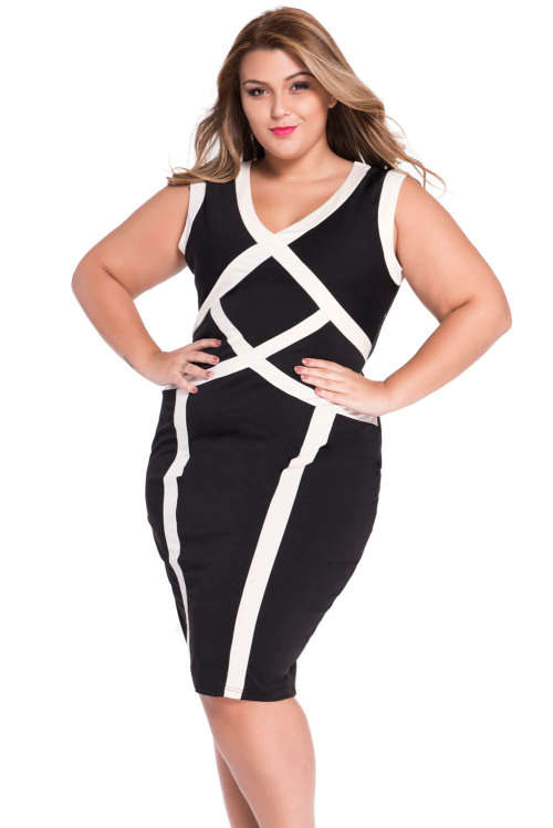 **PLUS SIZE** TRENDY COLOUR BLOCK DESIGN MIDI DRESS