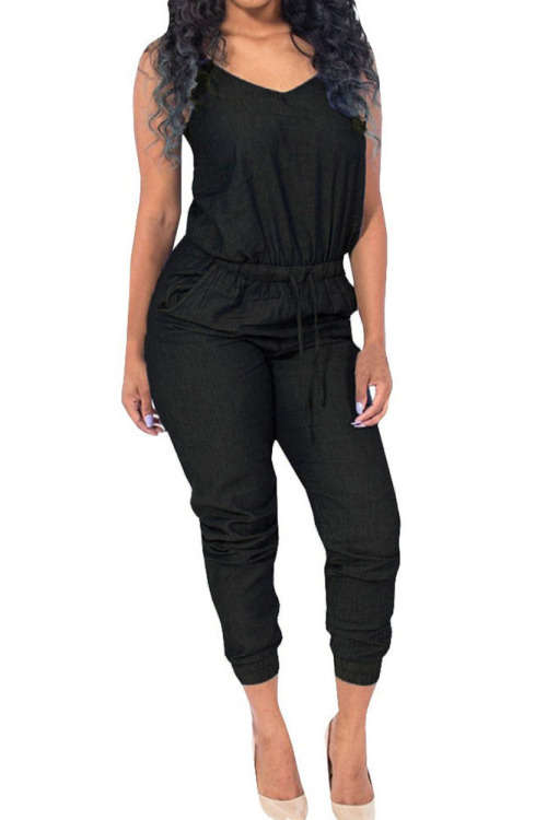 BEAUTIFUL BLACK DENIM SLEEVELESS JUMPSUIT