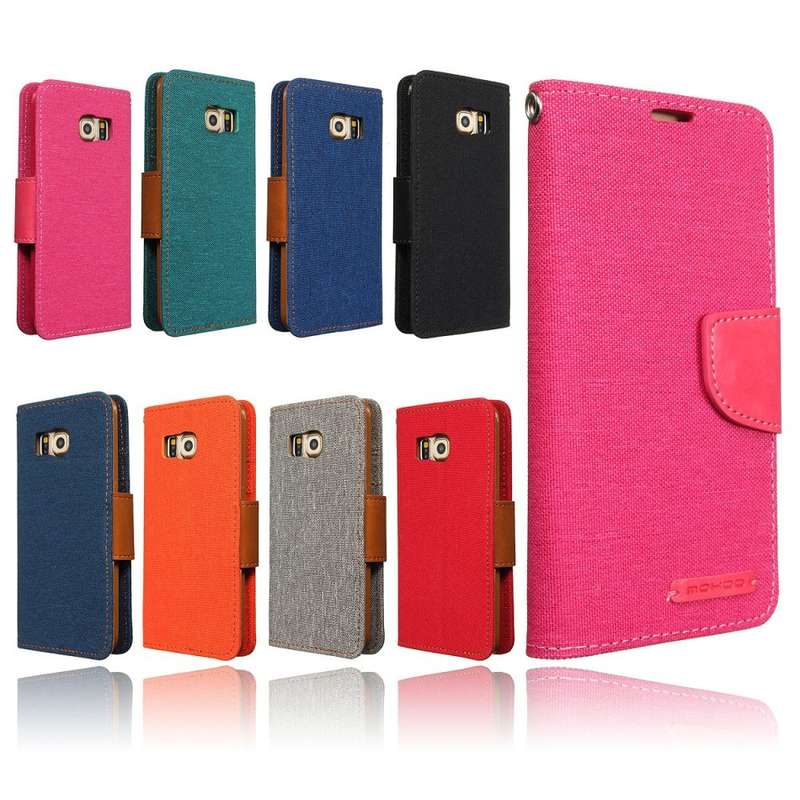 Denim Pattern Flip Leather Case TPU Cover Card Pocket For Samsung S6 edge