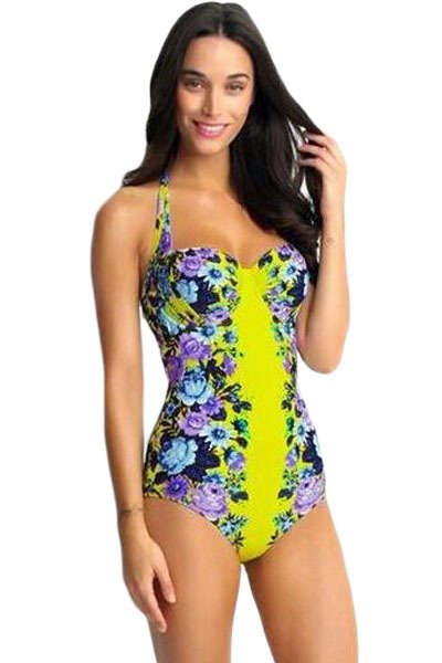 PRETTY CONTRAST FLORAL PRINT UNDERWIRE SWIMSUIT ( SMALL TO PLUS SIZE )