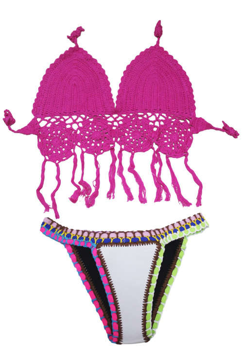 STUNNING HANDMADE CROCHET AND NEOPRENE MIX BIKINI SET