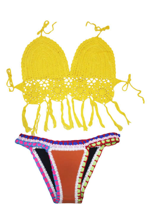 STUNNING HANDMADE CROCHET AND NEOPRENE MIX BIKINI SET