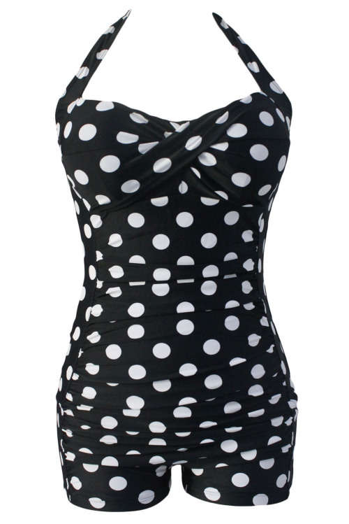 Polka Dot Vintage 1 Piece Sheath Swimsuit Removable Padding Costume Swimwear Beachwear