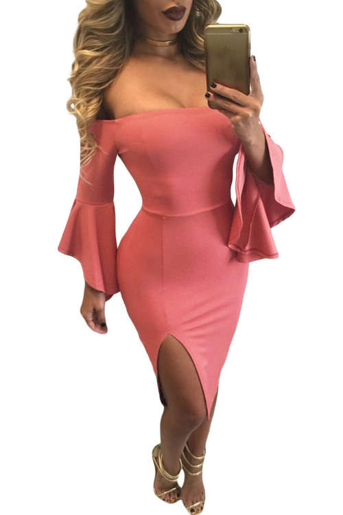 Ruffle Sleeve Off Shoulder Midi Dress Formal Cocktail Party Night Club Evening Wear