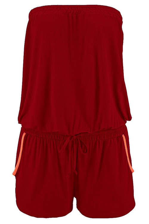 Burgendy Strapless Relaxed Summer Elastic Waist Romper Playsuit
