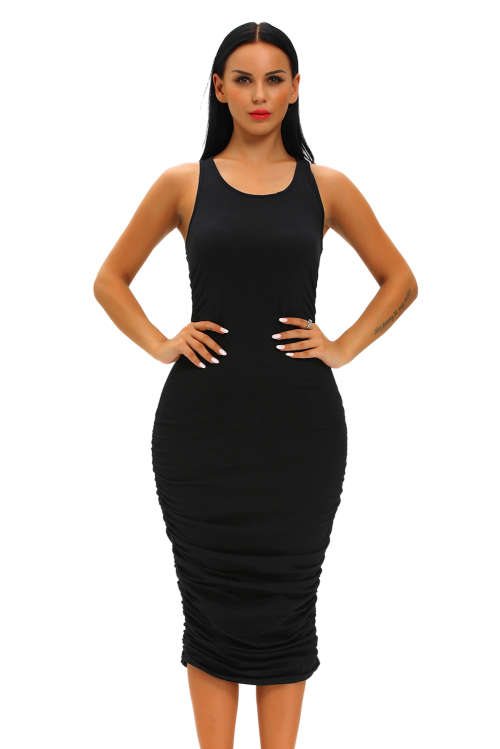 PRETTY PLEATED DETAIL MIDI TANK DRESS