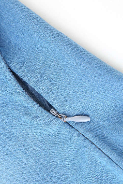 Lightweight Denim High Low Shirt Dress Hood Pocket Side Slit Diamante Stylish Party Summer Club