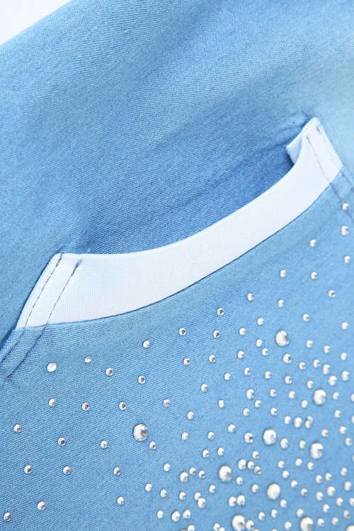 Lightweight Denim High Low Shirt Dress Hood Pocket Side Slit Diamante Stylish Party Summer Club