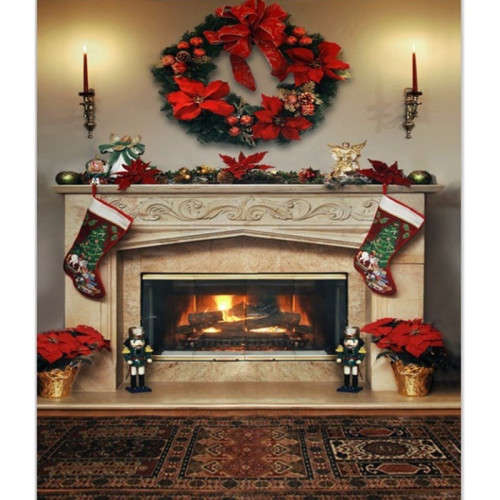 7x5ft Christmas Fireplace Photography Backdrop Vinyl Studio Background Photoprop