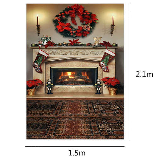 7x5ft Christmas Fireplace Photography Backdrop Vinyl Studio Background Photoprop