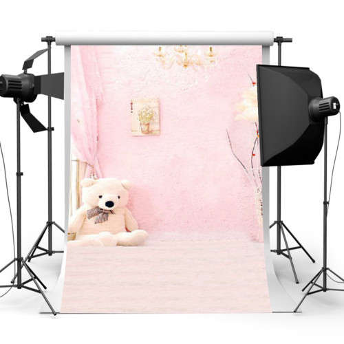 3x5FT Vinyl Backdrop Indoor Baby Child Pink Bear Photography Background Backdrop Studio Equipment