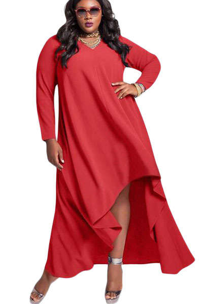 Red Plus Size High Low Loose Fit Maxi Dress Formal Cocktail Party Night Club Evening Wear
