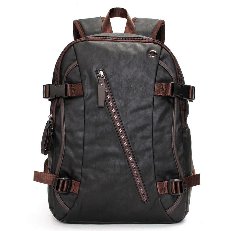 Men Vintage PU Leather Zipper Laptop Travel School Outdoor Backpack Bag Rucksack