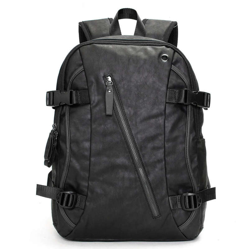 Men Vintage PU Leather Zipper Laptop Travel School Outdoor Backpack Bag Rucksack