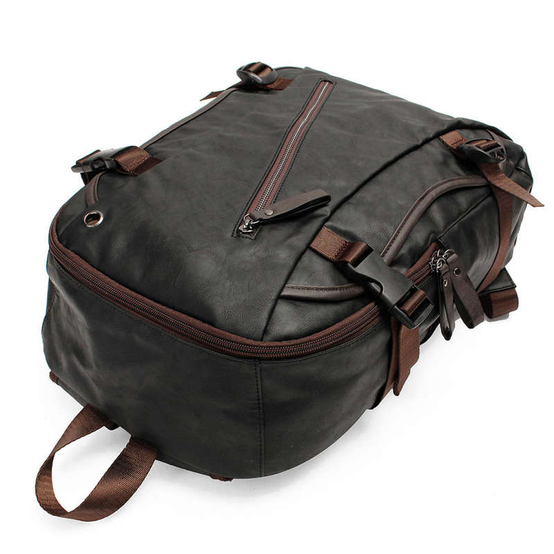 Men Vintage PU Leather Zipper Laptop Travel School Outdoor Backpack Bag Rucksack