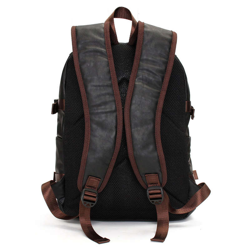 Men Vintage PU Leather Zipper Laptop Travel School Outdoor Backpack Bag Rucksack