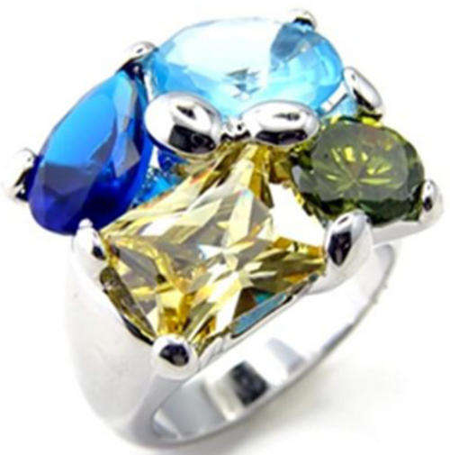 **INTERNATIONAL POSTAGE** 18K WHITE GOLD PLATED MULTI COLOURED RING