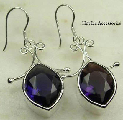 **INTERNATIONAL POSTAGE** STERLING SILVER SIMULATED AMETHYST DROP EARRINGS