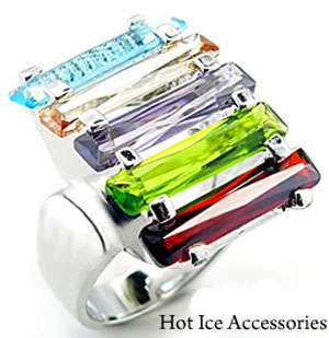 **INTERNATIONAL POSTAGE** 18K WHITE GOLD PLATED MULTI COLOURED RING