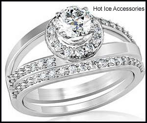 **INTERNATIONAL POSTAGE** SIMULATED DIAMOND 18K WHITE GOLD PLATED WEDDING RING SET