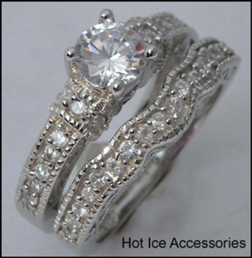 **INTERNATIONAL POSTAGE**  SOLID STERLING SILVER SIMULATED DIAMOND  WEDDING RING SET
