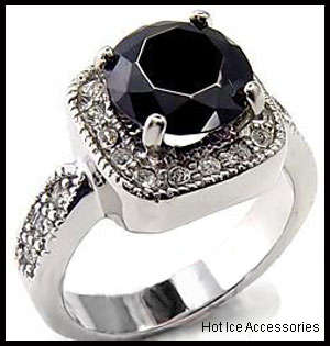 **INTERNATIONAL POSTAGE** 18K WHITE GOLD PLATED BLACK STONE RING