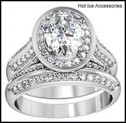 **INTERNATIONAL POSTAGE** SIMULATED DIAMOND 18K WHITE GOLD PLATED WEDDING RING SET