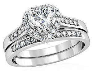 **INTERNATIONAL POSTAGE** SIMULATED DIAMOND 18K WHITE GOLD PLATED WEDDING RING SET