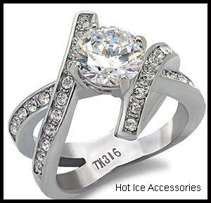 **INTERNATIONAL POSTAGE**STAINLESS STEEL SIMULATED DIAMOND RING