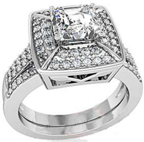 **INTERNATIONAL POSTAGE** SIMULATED DIAMOND 18K WHITE GOLD PLATED WEDDING RING SET