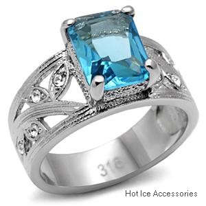**INTERNATIONAL POSTAGE**STAINLESS STEEL SIMULATED BLUE TOPAZ RING