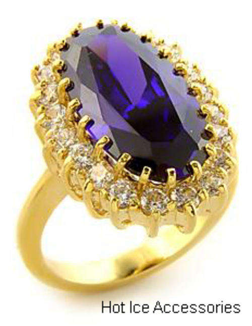 Simulated Amethyst and Simulated Diamond 18K Yellow Gold Plated Ring - NO COMBINED POSTAGE