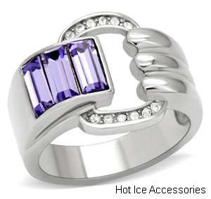 **INTERNATIONAL POSTAGE**STAINLESS STEEL SIMULATED AMETHYST RING