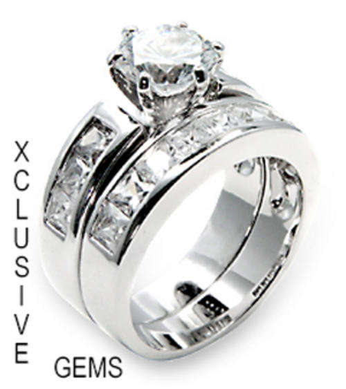 **In Stock* R35 POSTAGE* 18K WHITE PLATED SIMULATED DIAMOND WEDDING RING SET