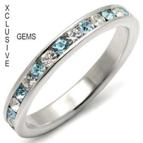 * R35 POSTAGE* 18K WHITE GOLD PLATED SIMULATED BLUE TOPAZ LADIES RING
