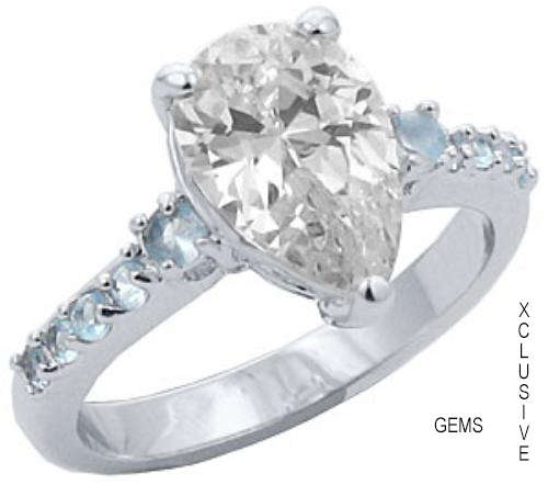 IN STOCK * R35 POSTAGE* 18K WHITE GOLD PLATED SIMULATED BLUE TOPAZ AND SIMULATED DIAMOND LADIES RING