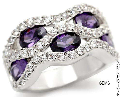 * R35 POSTAGE* 18K WHITE GOLD PLATED SIMULATED AMETHYST LADIES RING