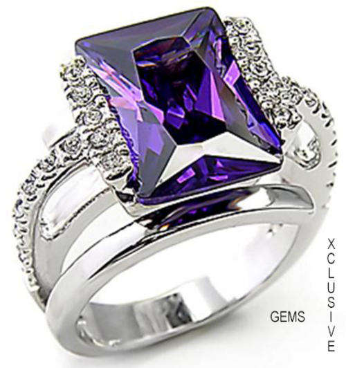* R35 POSTAGE* 18K WHITE GOLD PLATED SIMULATED AMETHYST LADIES RING