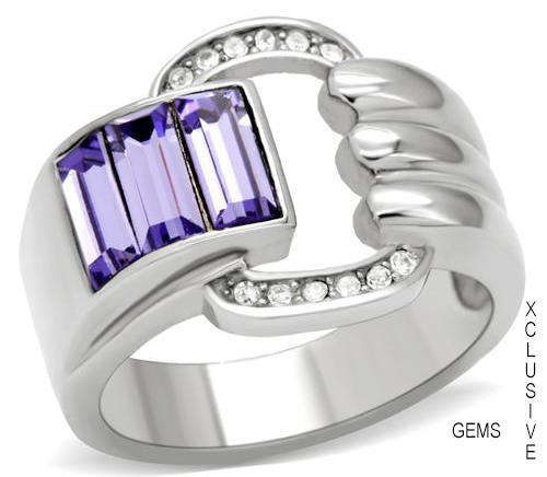 * LOCALLY IN STOCK* STAINLESS STEEL SIMULATED AMETHYST LADIES RING