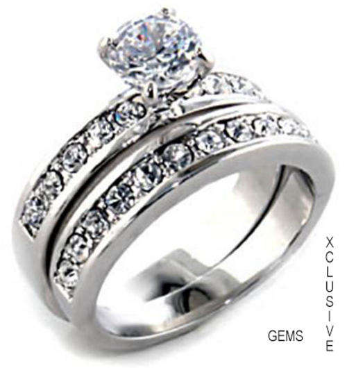 **POSTAGE R35** SIMULATED DIAMOND 18K WHITE GOLD PLATED WEDDING RING SET