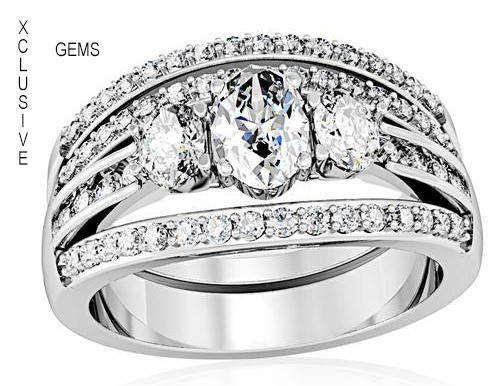 IN STOCK **POSTAGE R35** SIMULATED DIAMOND 18K WHITE GOLD PLATED WEDDING RING SET