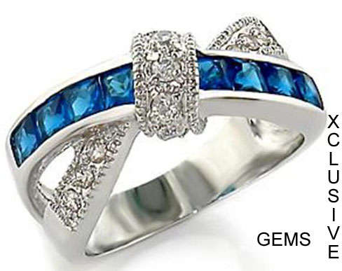 *LOCALLY IN STOCK*GORGEOUS 18K WHITE GOLD PLATED SIMULATED SAPPHIRE RING