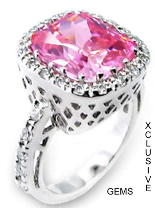 * R35 POSTAGE* 18K WHITE GOLD PLATED SIMULATED PINK TOPAZ LADIES RING