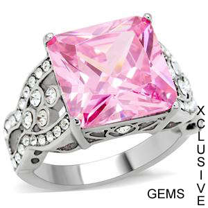 * R35 POSTAGE* STAINLESS STEEL SIMULATED PINK TOPAZ LADIES RING