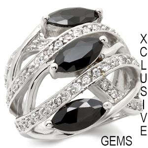 Locally In Stock* R35 POSTAGE* 18K WHITE GOLD PLATED BLACK STONE LADIES RING