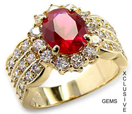 * R35 POSTAGE* 18K YELLOW GOLD PLATED SIMULATED RUBY LADIES RING