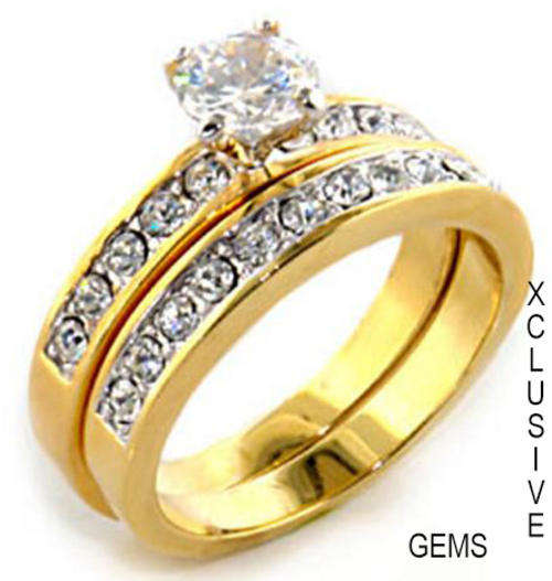 * R35 POSTAGE* 18K YELLOW GOLD PLATED SIMULATED DIAMOND WEDDING RING SET