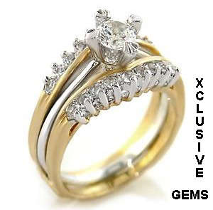 * GLAMOUROUS * 18K YELLOW GOLD PLATED SIMULATED DIAMOND WEDDING RING SET