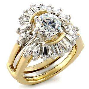 * R35 POSTAGE* TWO TONE 18K YELLOW GOLD PLATED SIMULATED DIAMOND WEDDING RING SET