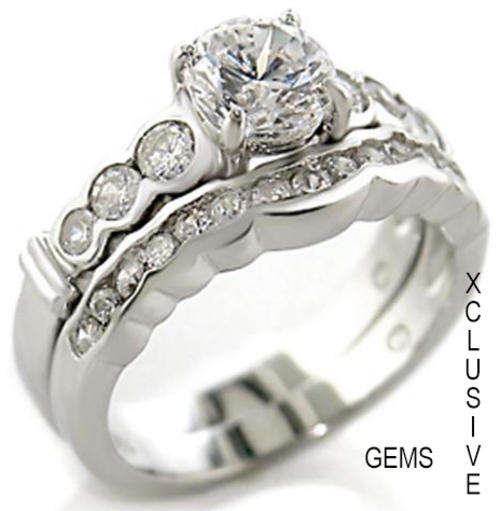 **POSTAGE R35** SIMULATED DIAMOND 18K WHITE GOLD PLATED WEDDING RING SET